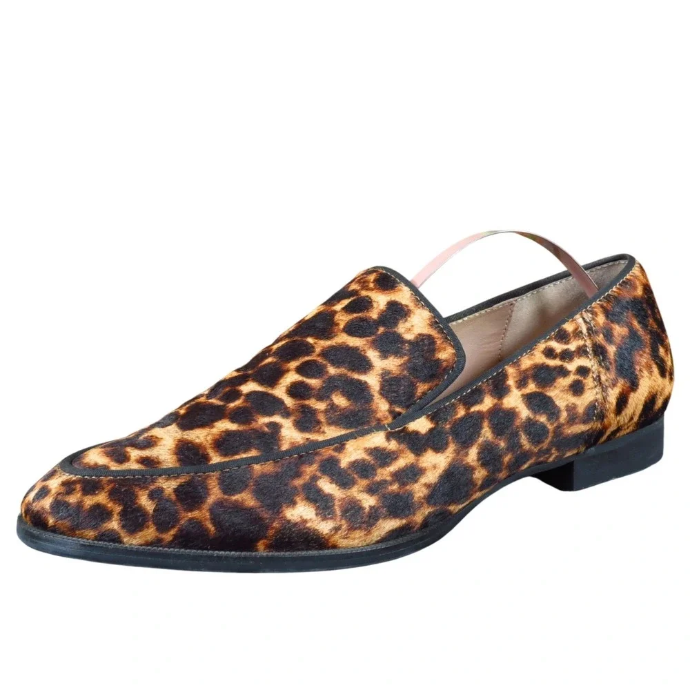 Zara Women's Size 37 Leopard Cow Furskin Loafer Flats Stylish Casual Slip-On
